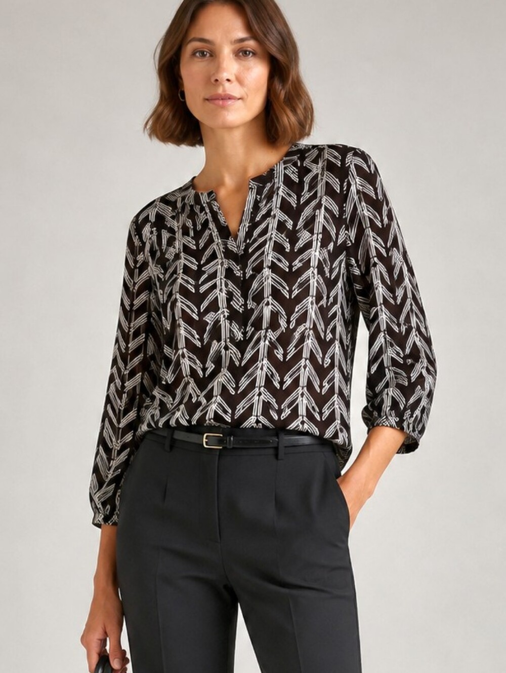 NYDJ Brown Black White Graphic blouse top Small